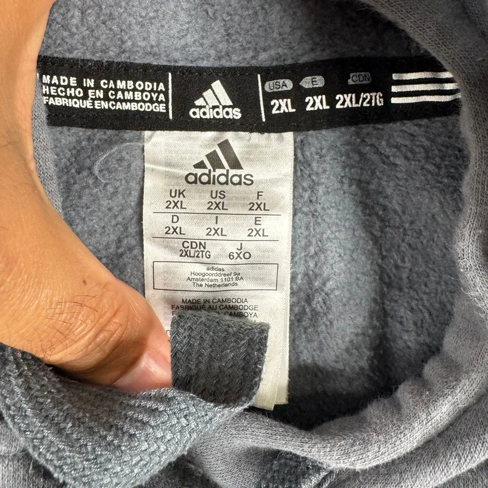 Adidas Hoodie Mens Size 2XL Grey Graphic Pullover Long Sleeve Athletic Shirt